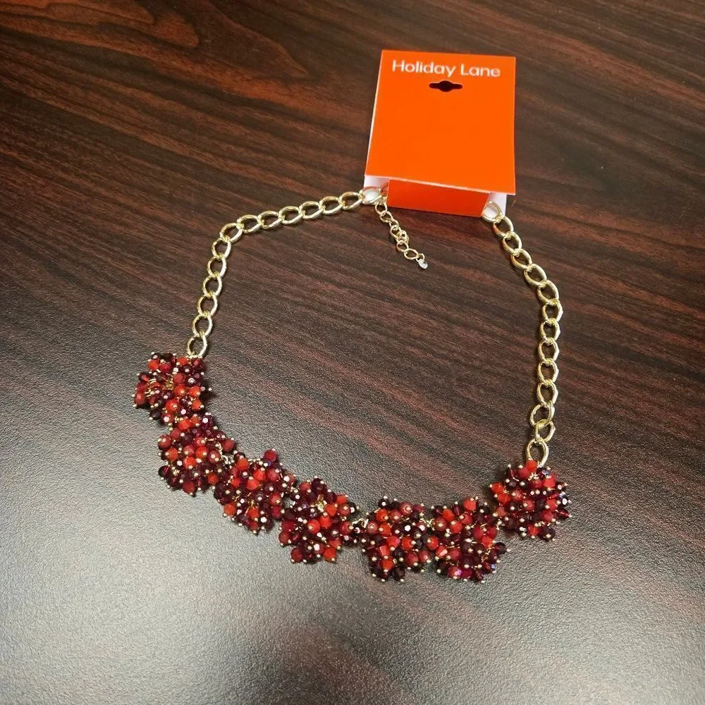 Holiday Lane Statement Red Flower necklace New